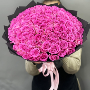 Букет 101 розовой розы Кения (40 см) в Ликино-Дулёво