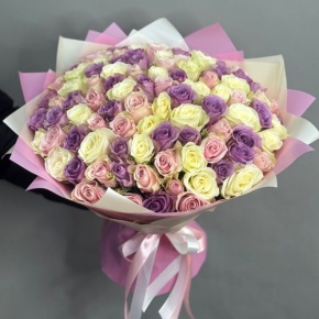 Букет из 101 розы пастельный микс (40 см) в Ликино-Дулёво