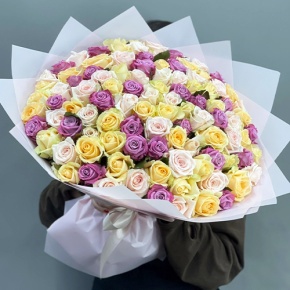 Букет "Желаю тебе" из 101 розы микс (50 см) в Ликино-Дулёво