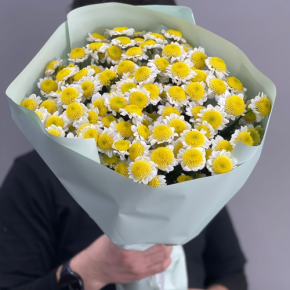 Букет "Моё солнышко" из 17 хризантем сантини  в Ликино-Дулёво