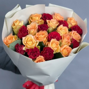 Букет "Прайм" из 25 роз Оранж и Эль Торо (50 см) в Ликино-Дулёво