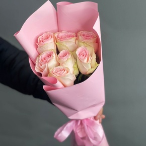 Букет 7 Кенийских розовых роз (40 см) в Ликино-Дулёво