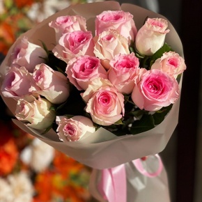Букет из 15 розовых роз Кения (40 см) в Ликино-Дулёво