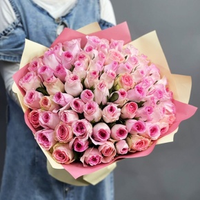 Букет из 75 розовых роз кения (40 см) в Ликино-Дулёво