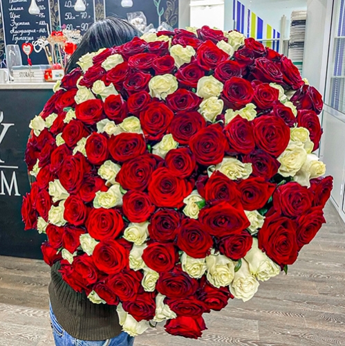 Букет 151 роза красный и белый микс (60 см) в Ликино-Дулёво